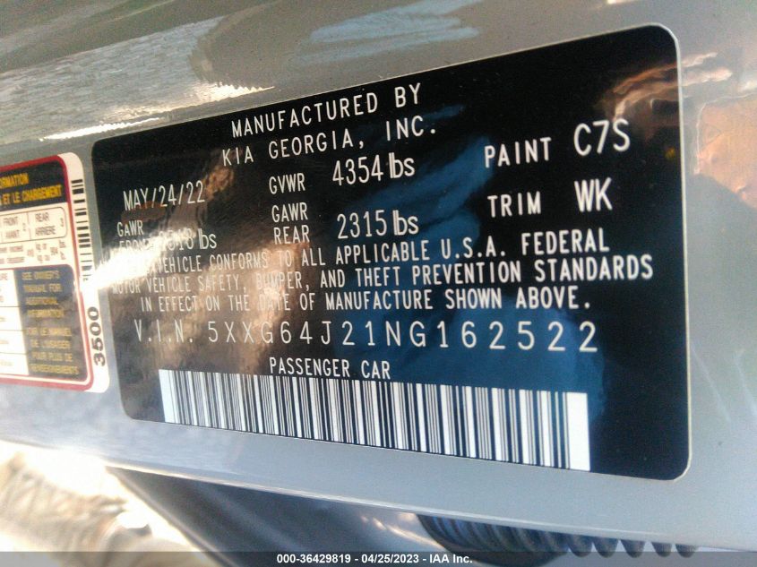 2022 KIA K5 GT-LINE - 5XXG64J21NG162522