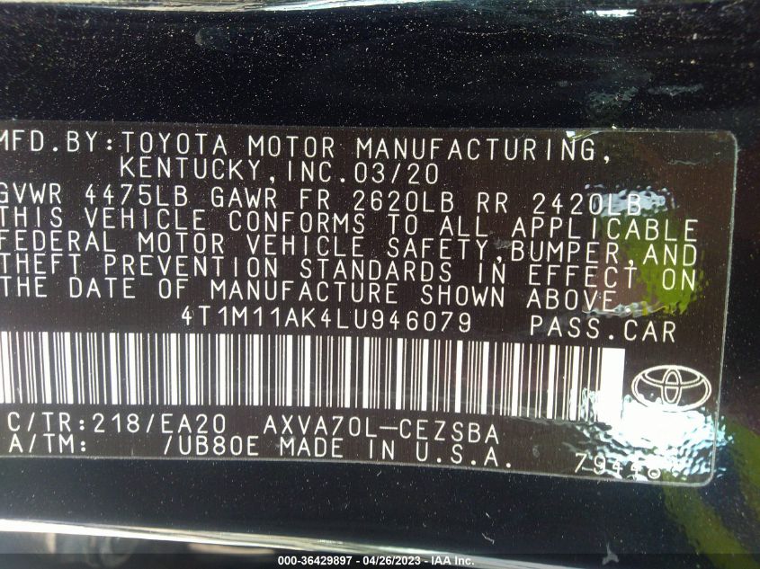 2020 TOYOTA CAMRY SE - 4T1M11AK4LU946079
