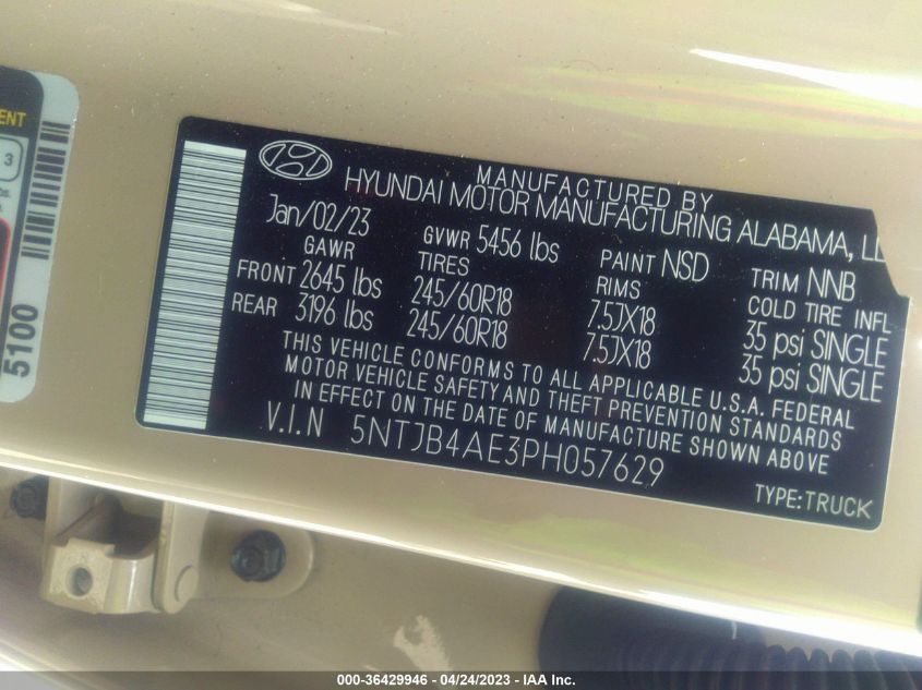 2023 HYUNDAI SANTA CRUZ SEL - 5NTJB4AE3PH057629