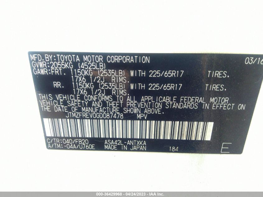 2016 TOYOTA RAV4 LE - JTMZFREV0GD087478