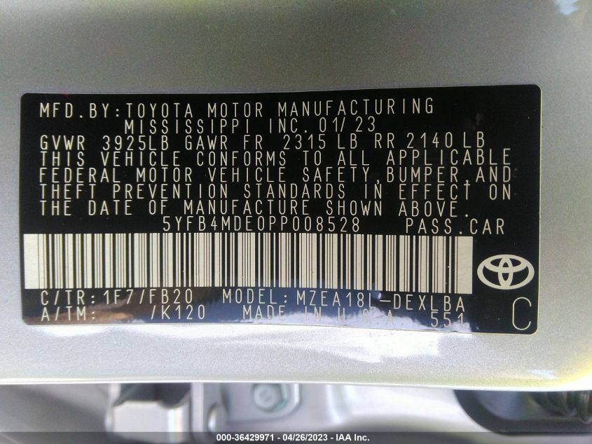 2023 TOYOTA COROLLA LE - 5YFB4MDE0PP008528