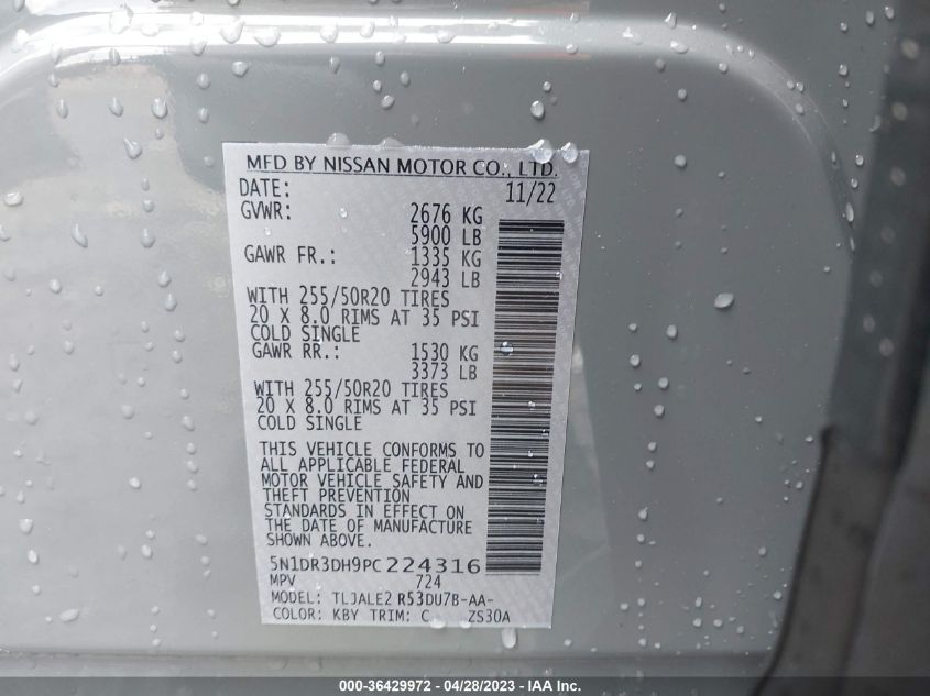 2023 NISSAN PATHFINDER PLATINUM - 5N1DR3DH9PC224316