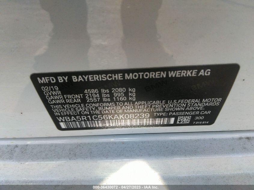 2019 BMW 3 SERIES 330I - WBA5R1C56KAK08239