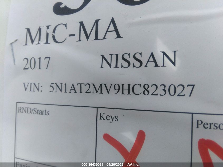 2017 NISSAN ROGUE SV - 5N1AT2MV9HC823027