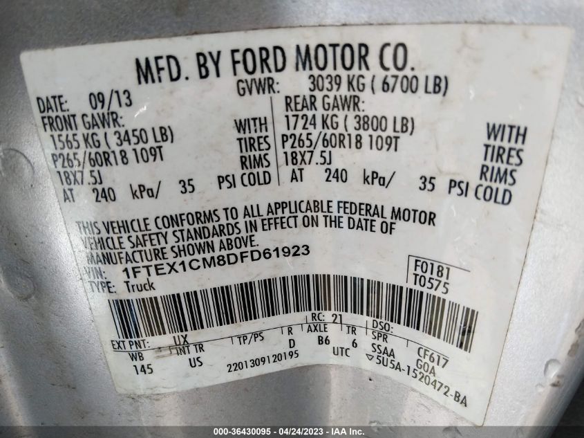 2013 FORD F-150 XL/STX/XLT - 1FTEX1CM8DFD61923