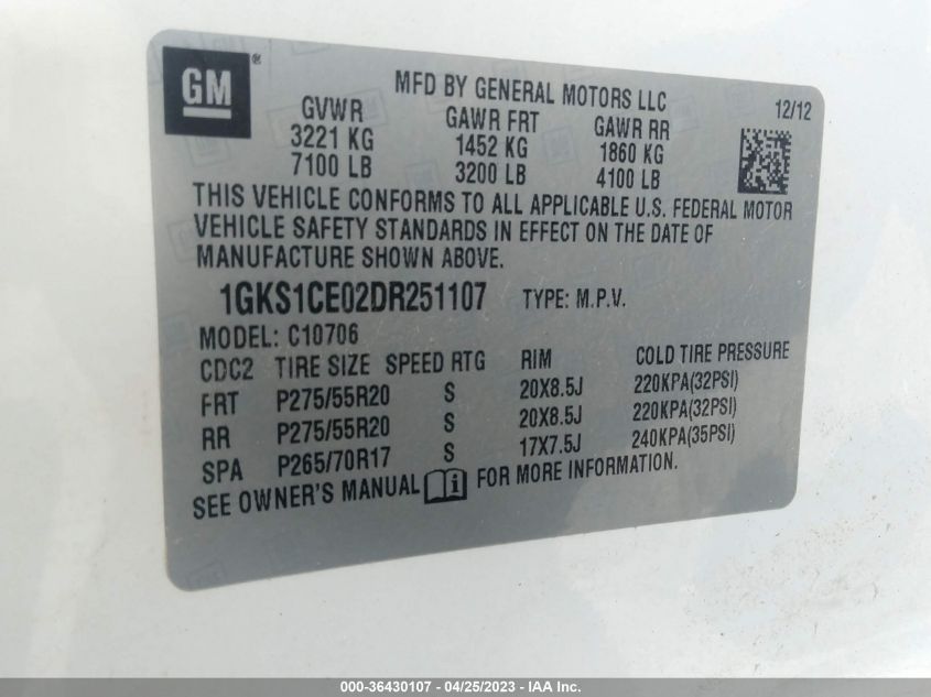 2013 GMC YUKON SLT - 1GKS1CE02DR251107