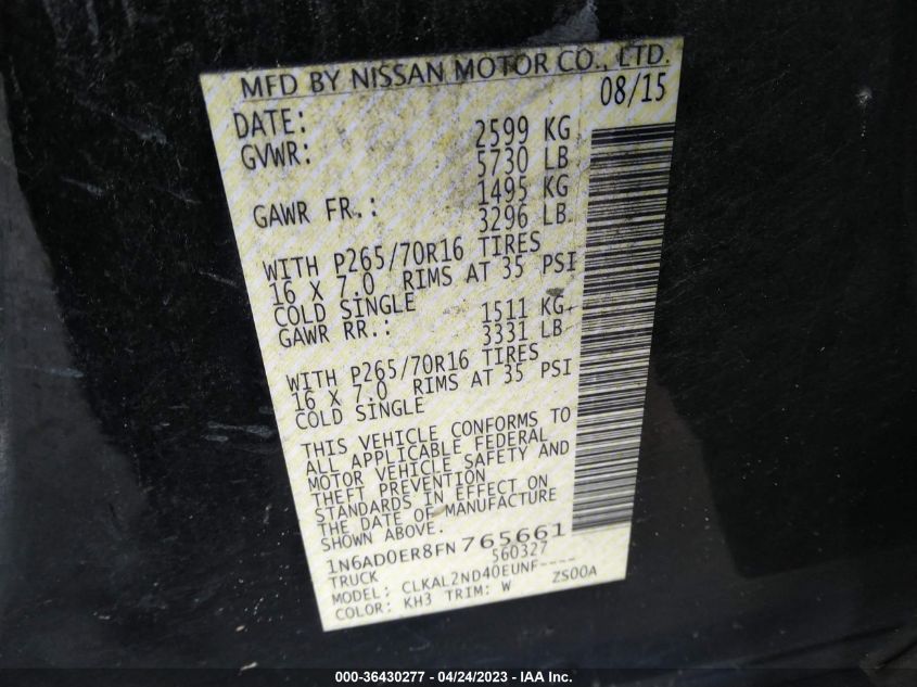 2015 NISSAN FRONTIER SV - 1N6AD0ER8FN765661