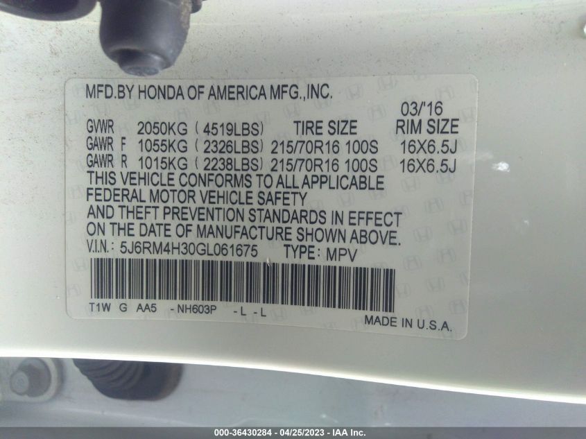 2016 HONDA CR-V LX - 5J6RM4H30GL061675