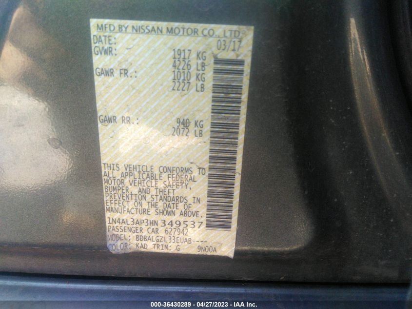 2017 NISSAN ALTIMA 2.5 S - 1N4AL3AP3HN349537