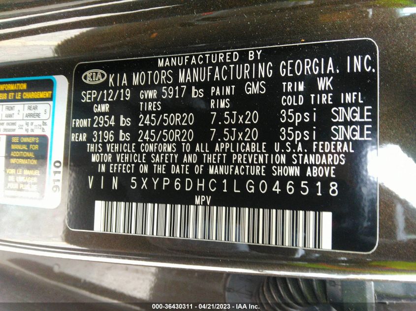 2020 KIA TELLURIDE S - 5XYP6DHC1LG046518