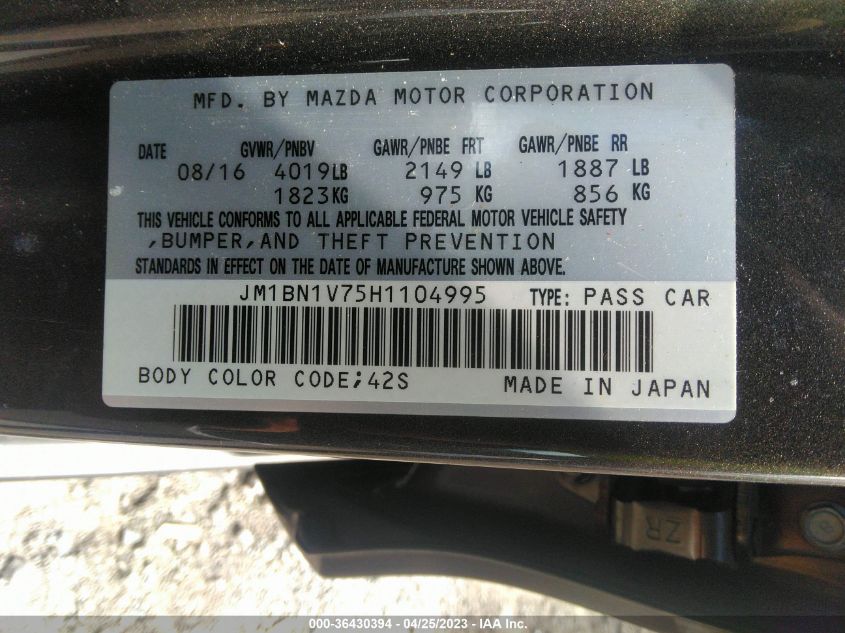 2017 MAZDA MAZDA3 4-DOOR TOURING JM1BN1V75H1104995