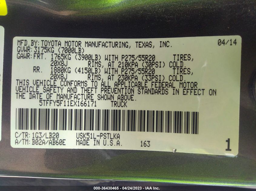 2014 TOYOTA TUNDRA 2WD TRUCK LTD - 5TFFY5F11EX166171