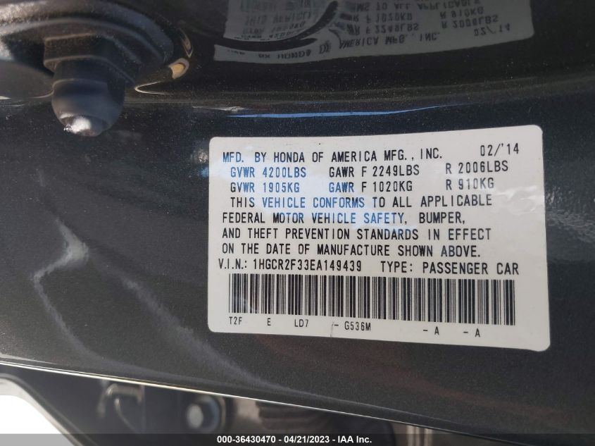 2014 HONDA ACCORD SEDAN LX - 1HGCR2F33EA149439