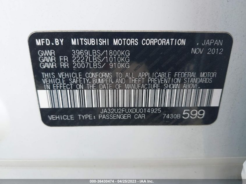 2013 MITSUBISHI LANCER ES - JA32U2FUXDU014925