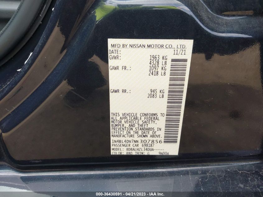 2022 NISSAN ALTIMA 2.5 SV - 1N4BL4DV7NN307856