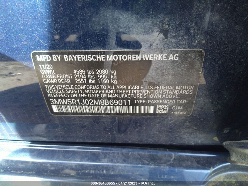 2021 BMW 3 SERIES 330I - 3MW5R1J02M8B69011