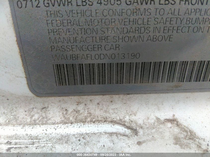 2013 AUDI A4 PREMIUM - WAUBFAFL0DN013190