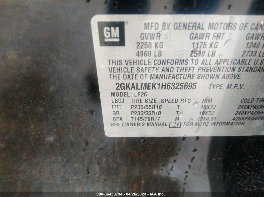 2017 GMC TERRAIN SLE - 2GKALMEK1H6325695