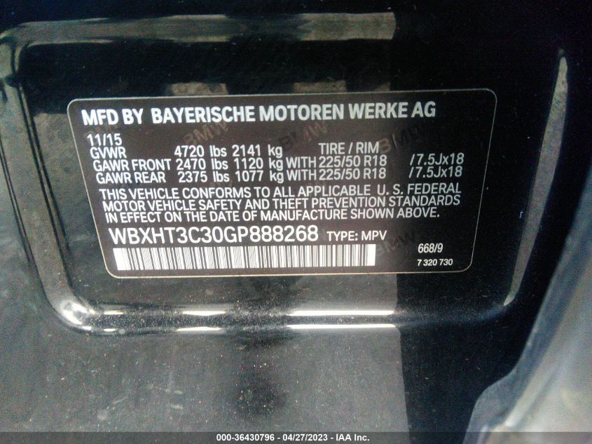 2016 BMW X1 XDRIVE28I - WBXHT3C30GP888268