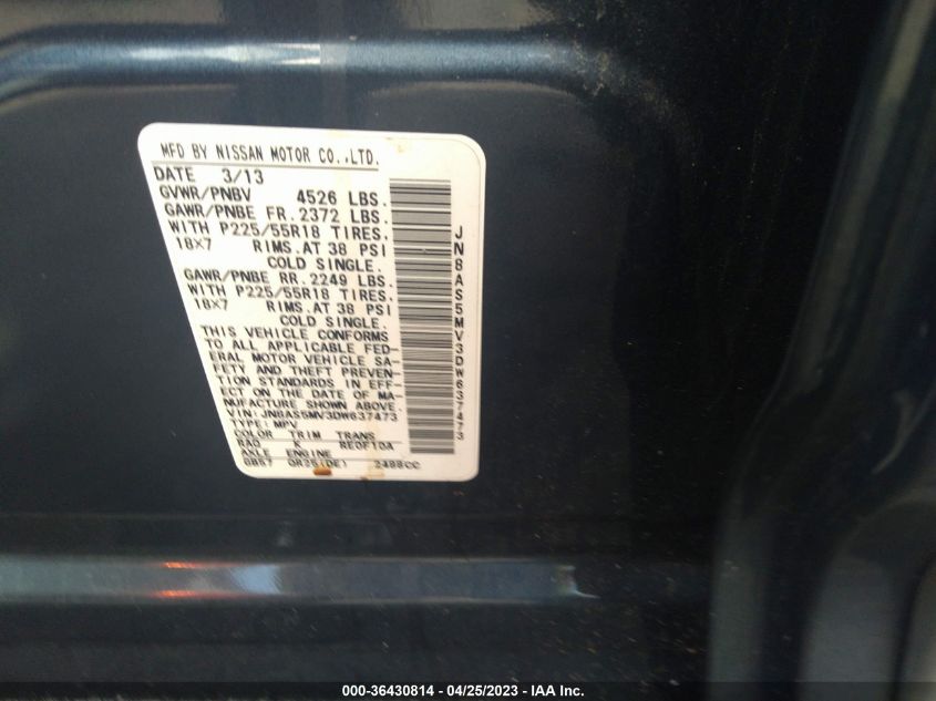 2013 NISSAN ROGUE SL - JN8AS5MV3DW637473