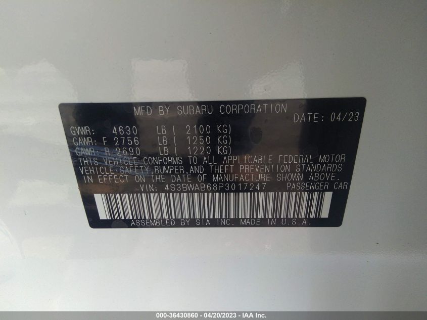 2023 SUBARU LEGACY - 4S3BWAB68P3017247