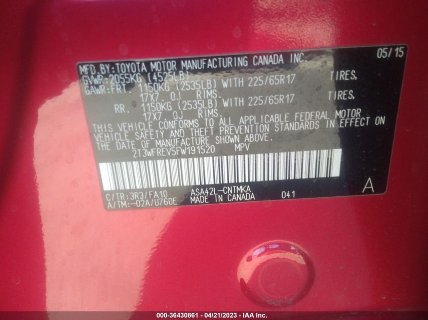 2015 TOYOTA RAV4 XLE - 2T3WFREV5FW191520