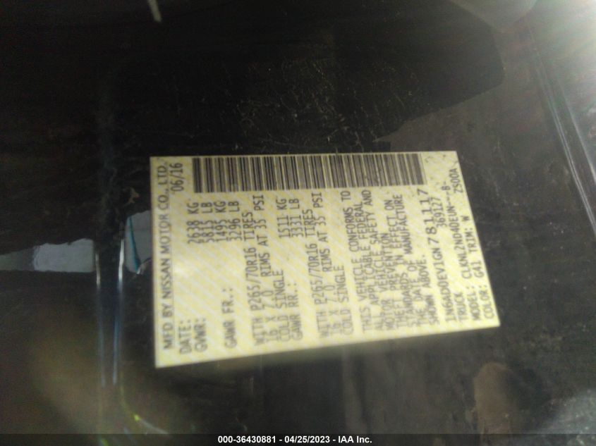 2016 NISSAN FRONTIER S/SV/PRO-4X/SL - 1N6AD0EV1GN781117