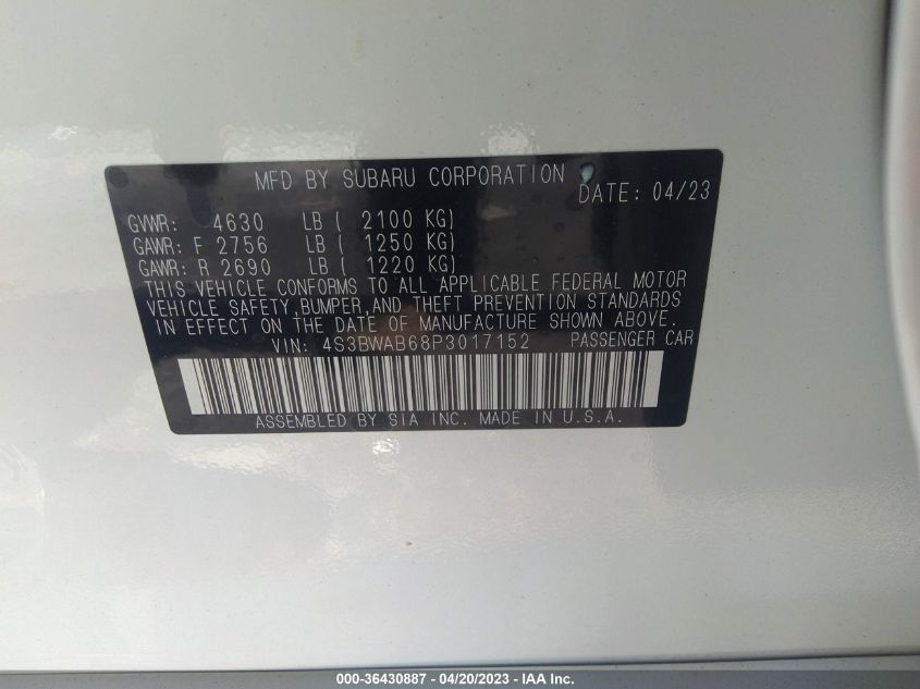 2023 SUBARU LEGACY - 4S3BWAB68P3017152