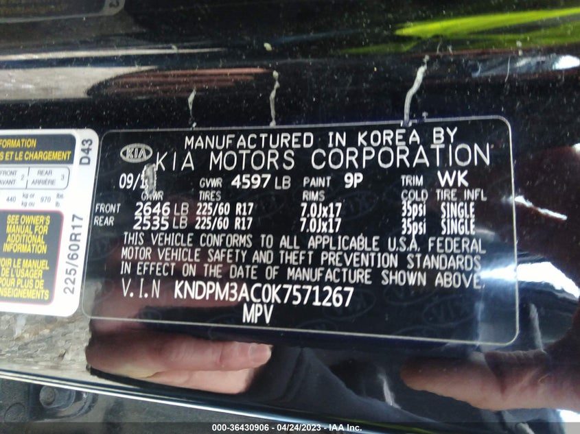 VIN KNDPM3AC0K7571267 2019 KIA SPORTAGE LX