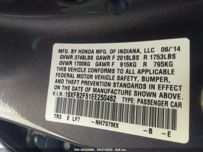 2014 HONDA CIVIC SEDAN LX - 19XFB2F51EE250462