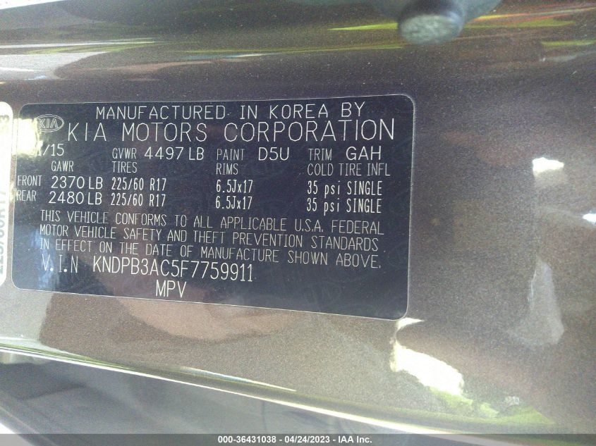 2015 KIA SPORTAGE LX - KNDPB3AC5F7759911