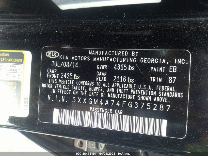 2015 KIA OPTIMA LX - 5XXGM4A74FG375287