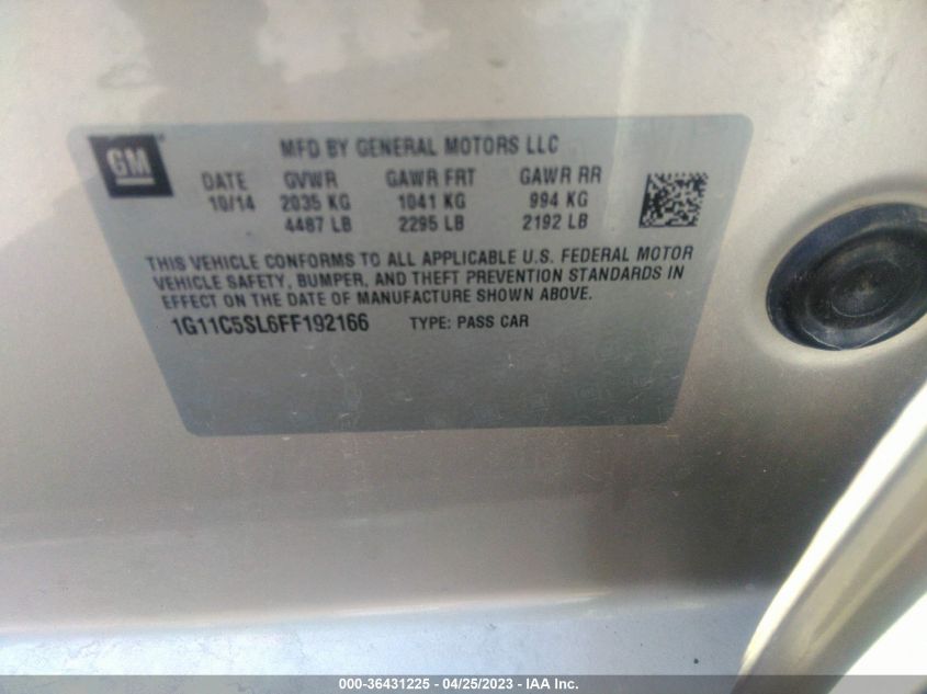 2015 CHEVROLET MALIBU LT - 1G11C5SL6FF192166