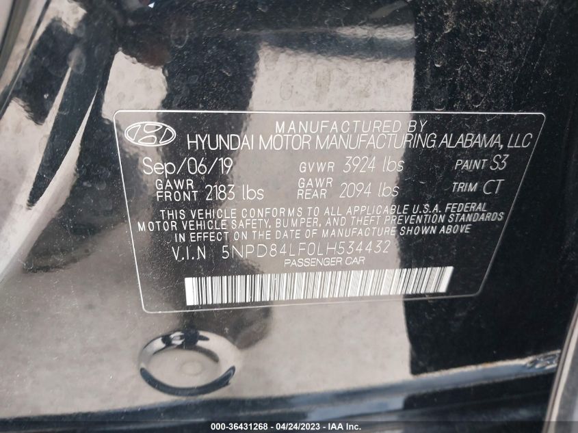 2020 HYUNDAI ELANTRA SEL - 5NPD84LF0LH534432