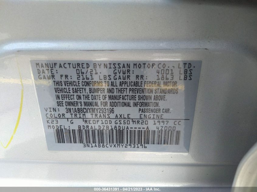 2021 NISSAN SENTRA SV - 3N1AB8CVXMY293196