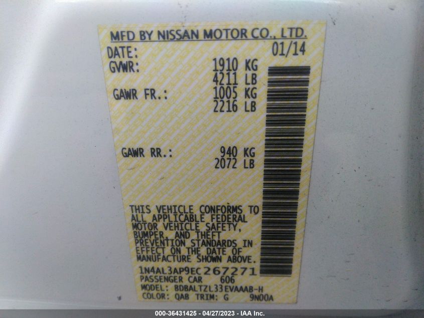 2014 NISSAN ALTIMA 2.5 SV - 1N4AL3AP9EC267271