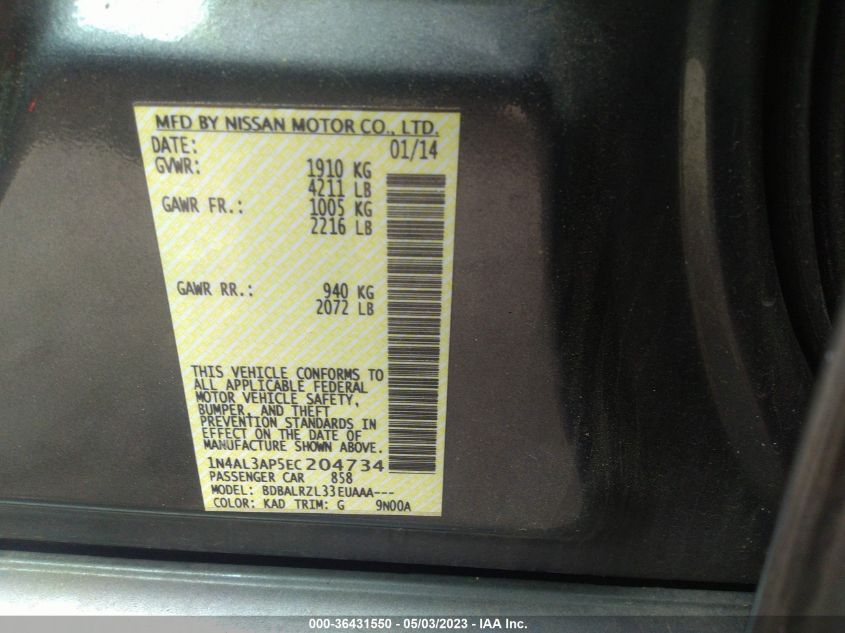 2014 NISSAN ALTIMA 2.5 - 1N4AL3AP5EC204734
