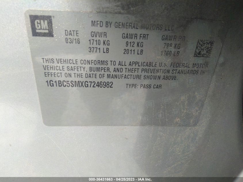 2016 CHEVROLET CRUZE LS - 1G1BC5SMXG7246982