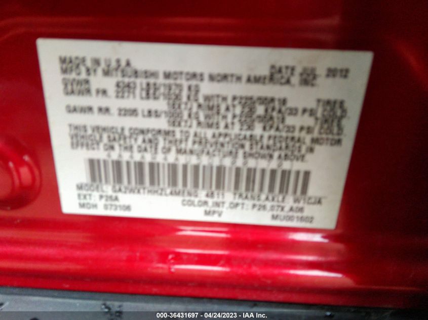 2013 MITSUBISHI OUTLANDER SPORT SE - 4A4AR4AU5DE001701
