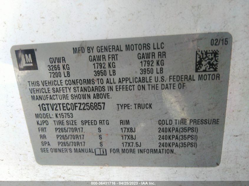 2015 GMC SIERRA 1500 - 1GTV2TEC0FZ256857