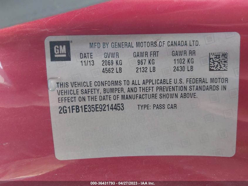 2014 CHEVROLET CAMARO LT - 2G1FB1E35E9214453