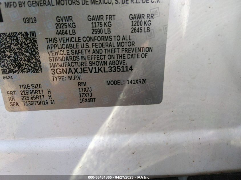2019 CHEVROLET EQUINOX LT - 3GNAXJEV1KL335114