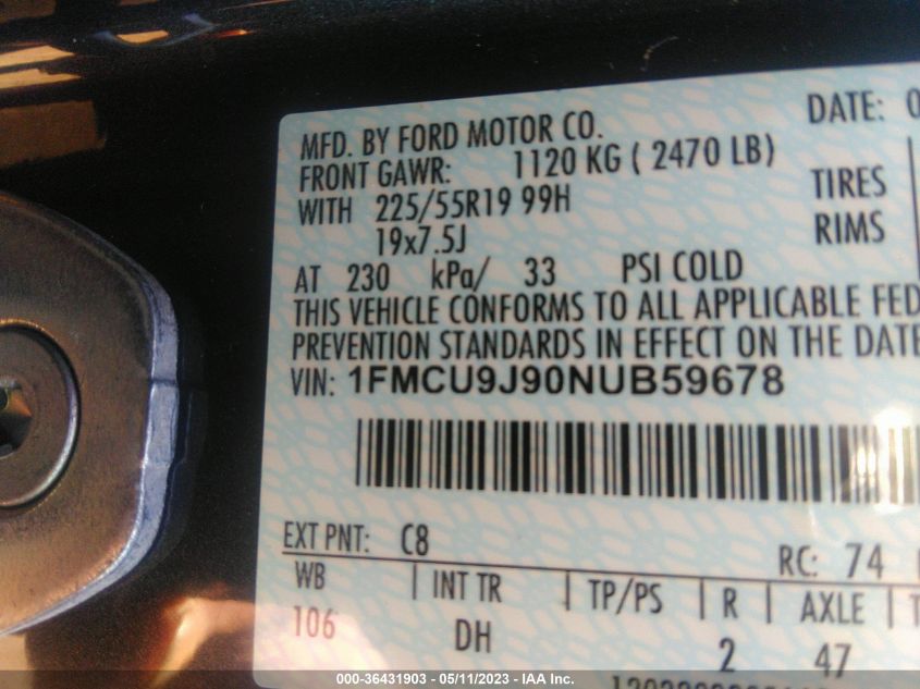 2022 FORD ESCAPE TITANIUM - 1FMCU9J90NUB59678