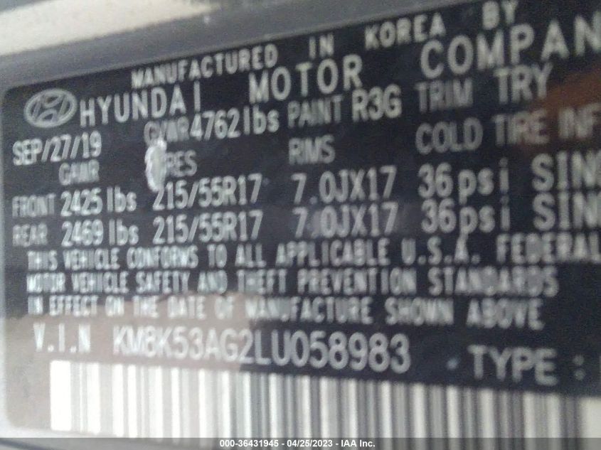 2020 HYUNDAI KONA EV ULTIMATE - KM8K53AG2LU058983