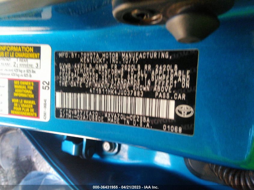 2018 TOYOTA CAMRY LE/SE/XLE/L - 4T1B11HK4JU037883