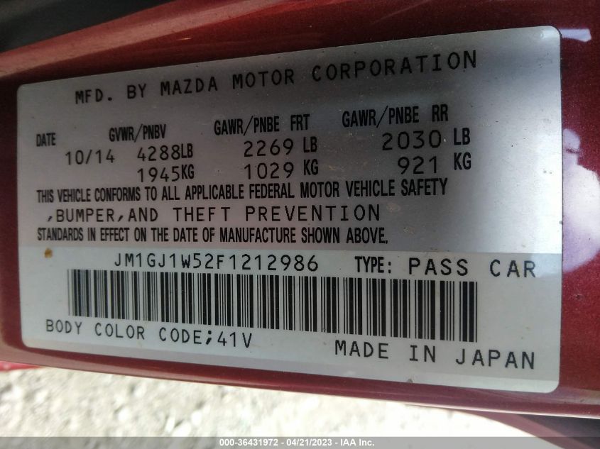 2015 MAZDA MAZDA6 I GRAND TOURING - JM1GJ1W52F1212986
