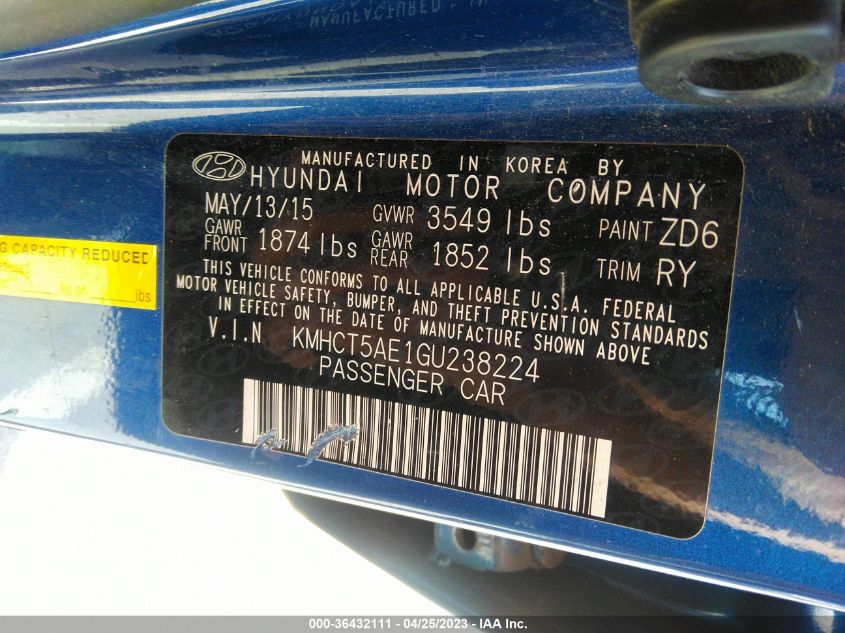 2016 HYUNDAI ACCENT SE - KMHCT5AE1GU238224