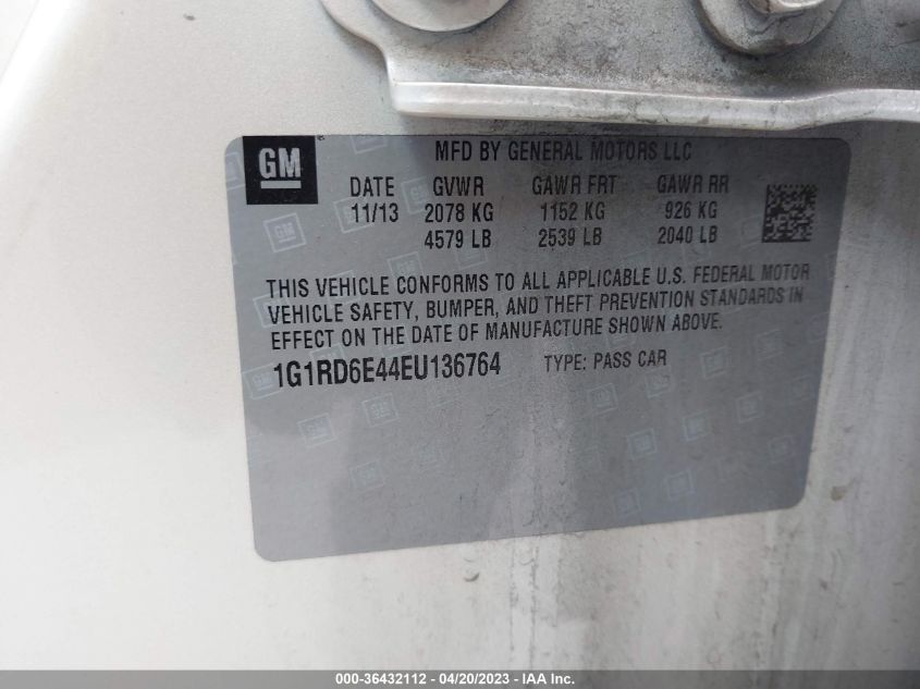 2014 CHEVROLET VOLT - 1G1RD6E44EU136764