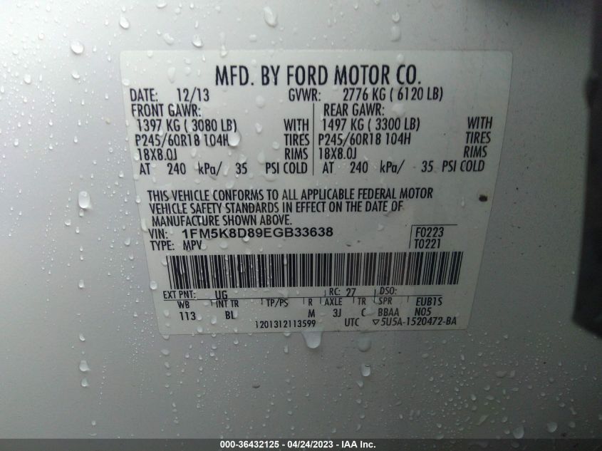 2014 FORD EXPLORER XLT - 1FM5K8D89EGB33638