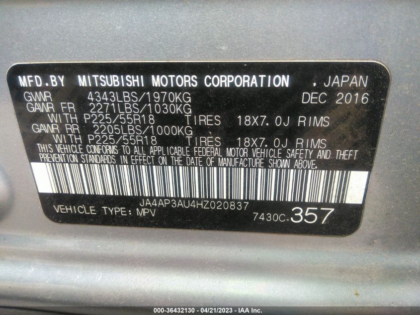 2017 MITSUBISHI OUTLANDER SPORT 2.0 - JA4AP3AU4HZ020837